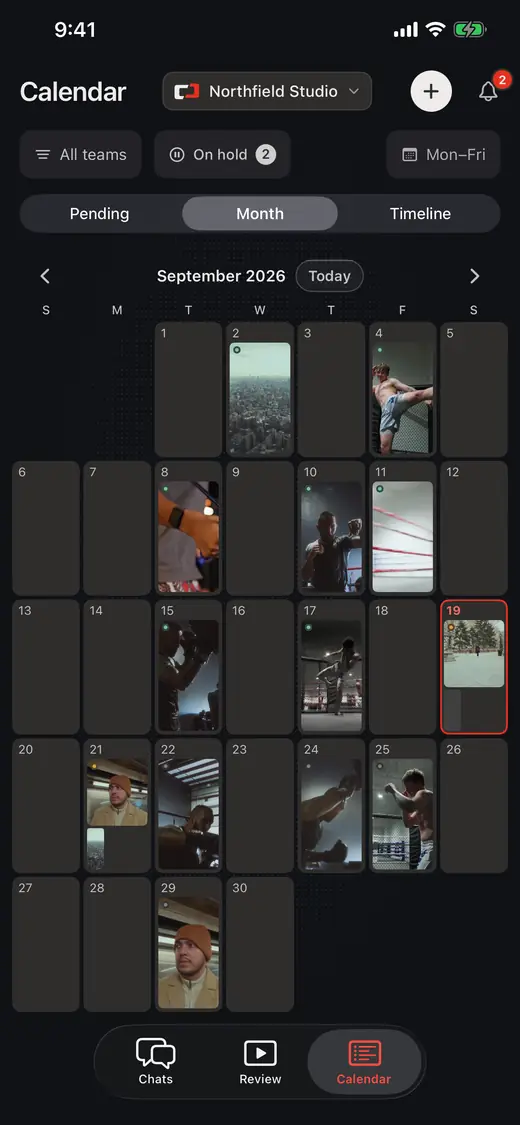The month view, with a job on each day it is due.